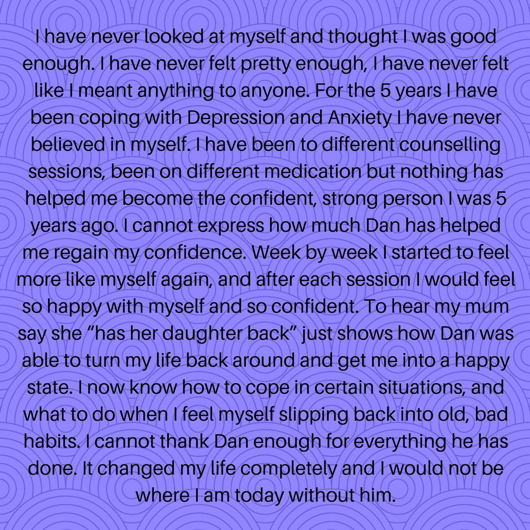 confidence anxiety hypnotherapy in Ely testimonial