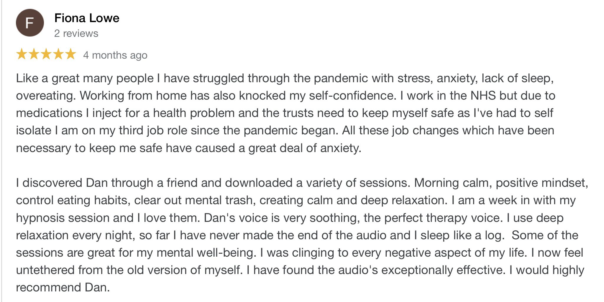 Anxiety and Confidence Hypnotherapy Feedback